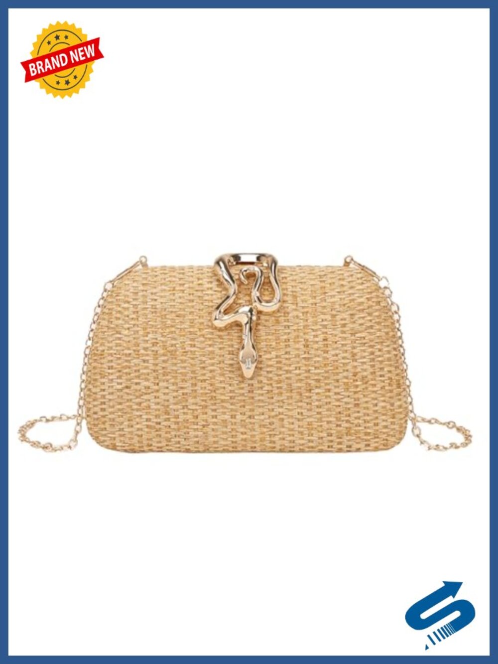 Straw Clutch Purse Woven Summer Beach Handbag with Snake Clasp